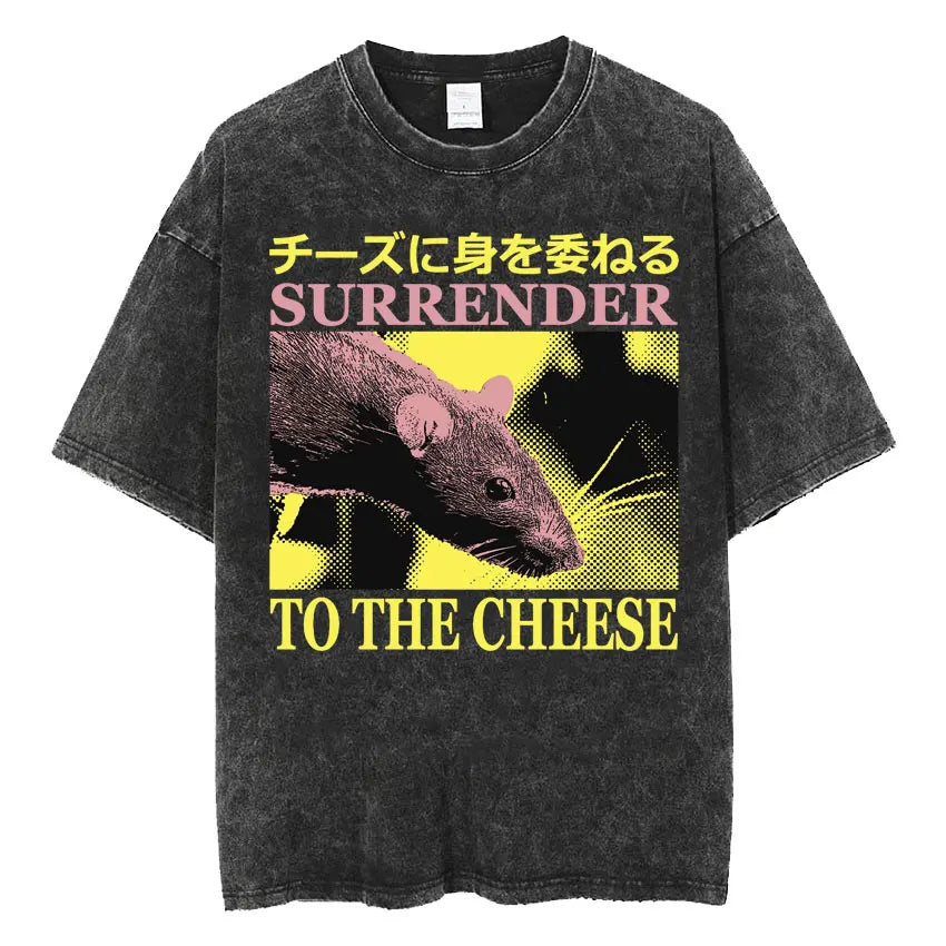 The Horrors Are Never Ending Yet I Remain Silly T-shirt Funny Japanese Style Frog Retro Washed T Shirt Men's Oversized Tees Tops - Tasawoq