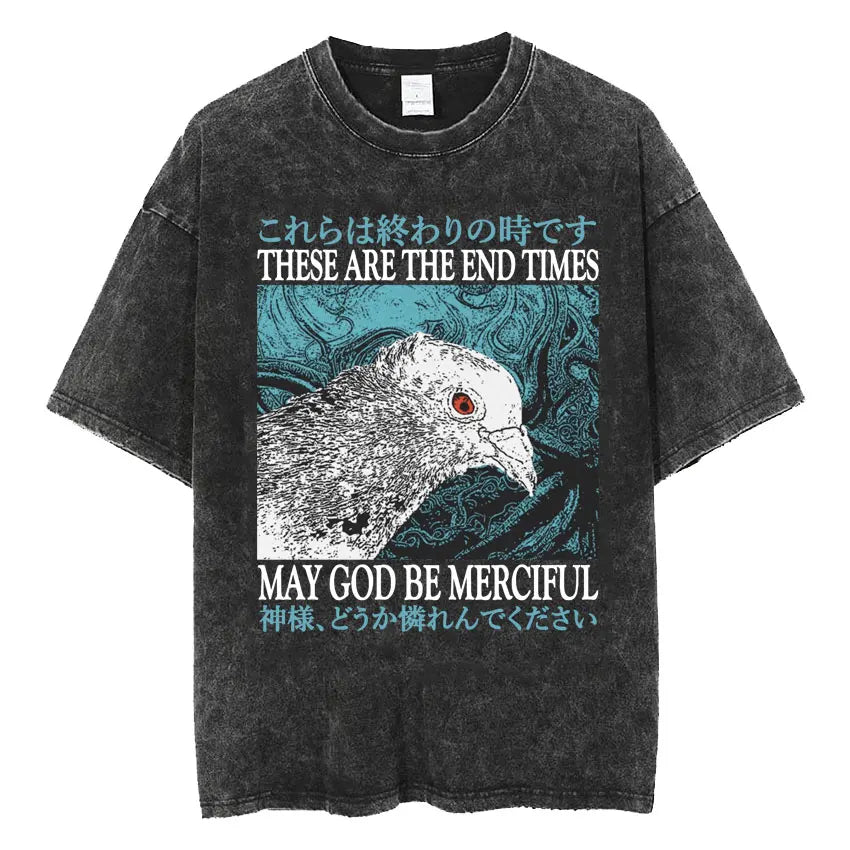 The Horrors Are Never Ending Yet I Remain Silly T-shirt Funny Japanese Style Frog Retro Washed T Shirt Men's Oversized Tees Tops - Tasawoq
