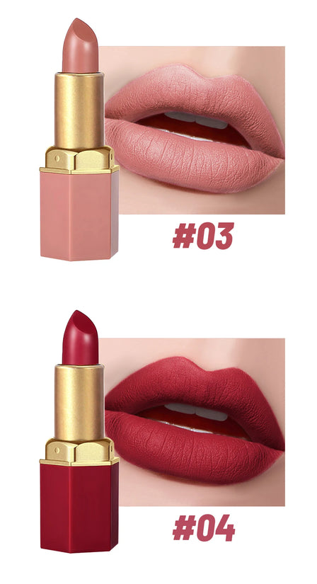 6 Colors Gold Bar Tube Lipstick Matte Texture Pearlescent Glitter Velvet Lipstick Valentine's Day Gift 6PCS - Tasawoq