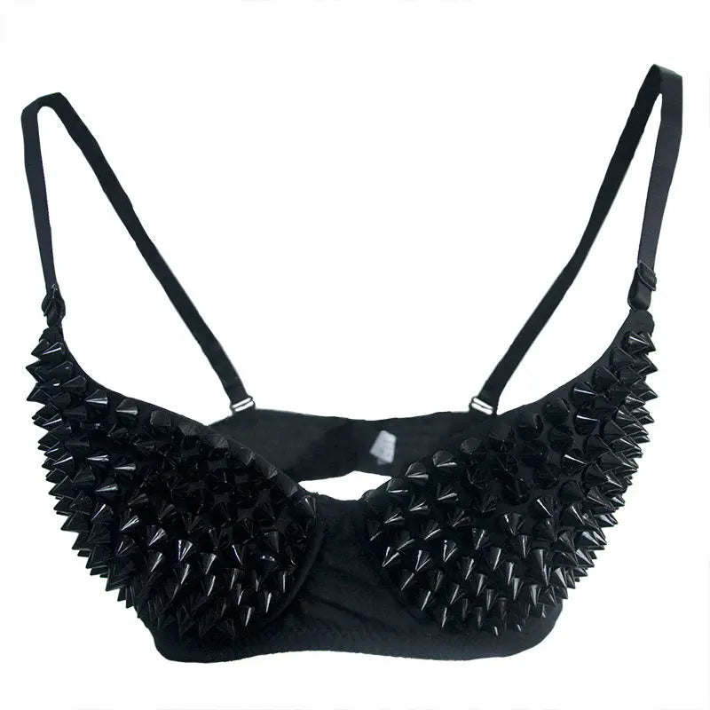 Silver Rivets Punk Rave Bralette Lingerie Gothic Bra Top Sexy Push Up Brassiere Nightclub Party Bar Fashion Hot Bras For Women - Tasawoq
