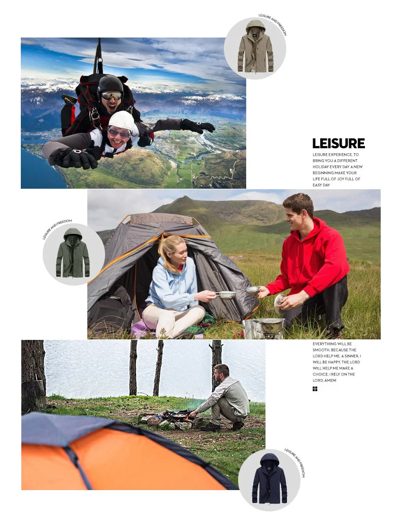 Men's outdoor hiking, sports, leisure, waterproof, windproof, multi pocket, detachable hat, jacket, jacket - Tasawoq