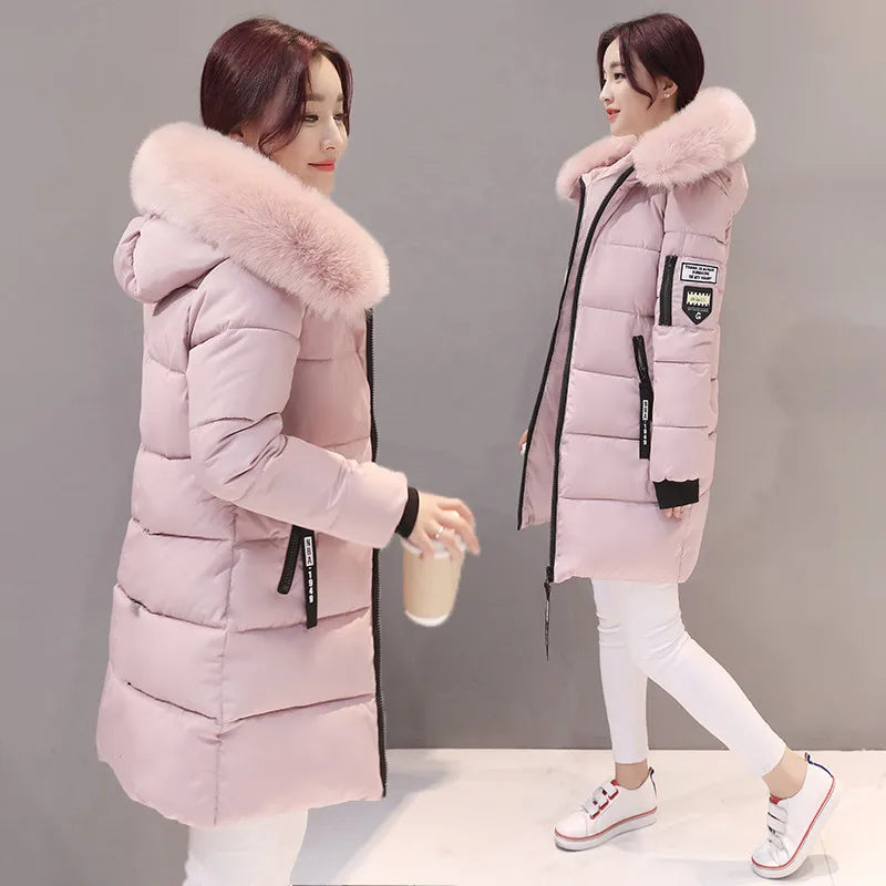 2024 Winter Women Parka Coats Long Cotton Casual Fur Hooded Jackets Thick Warm Slim-fit Jacket Female Overcoat Clothing - Tasawoq