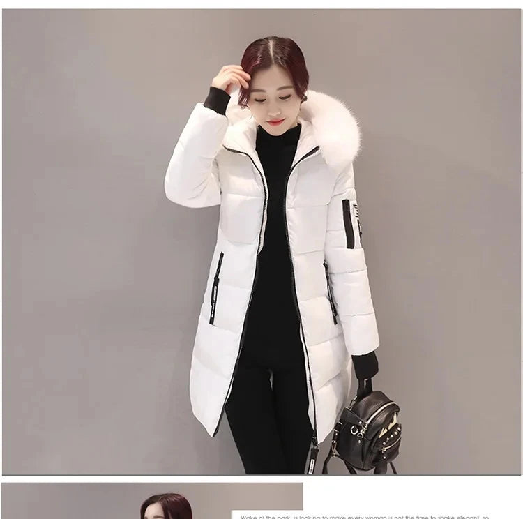 2024 Winter Women Parka Coats Long Cotton Casual Fur Hooded Jackets Thick Warm Slim-fit Jacket Female Overcoat Clothing - Tasawoq