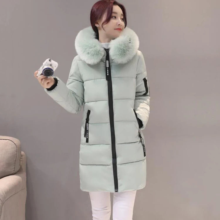 2024 Winter Women Parka Coats Long Cotton Casual Fur Hooded Jackets Thick Warm Slim-fit Jacket Female Overcoat Clothing - Tasawoq