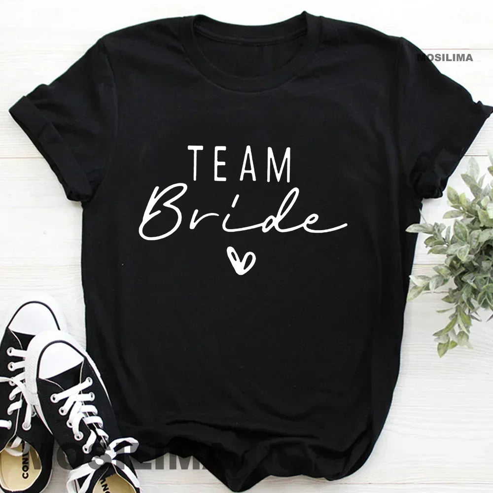 Women Cotton T Shirt Team Bride Bachelorette Party Shower Hen Party Bridesmaid Print T-Shirt 2024 Girls Wedding Female Tops - Tasawoq