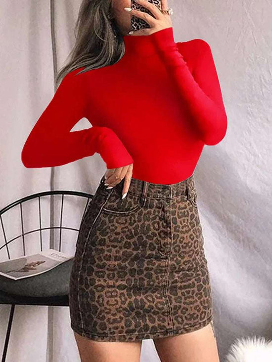 European and American casual women's standing neck solid color bottom top autumn sexy slim fitting long sleeved jumpsuit - Tasawoq