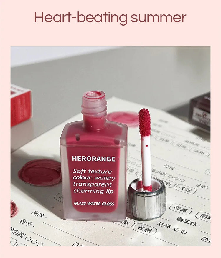 Lightly Glass Water Gloss Herorange Lip Glaze Mirror Moisturizing Plump Lips Not Easy To Stick To The Cup Long-Lasting Makeup - Tasawoq