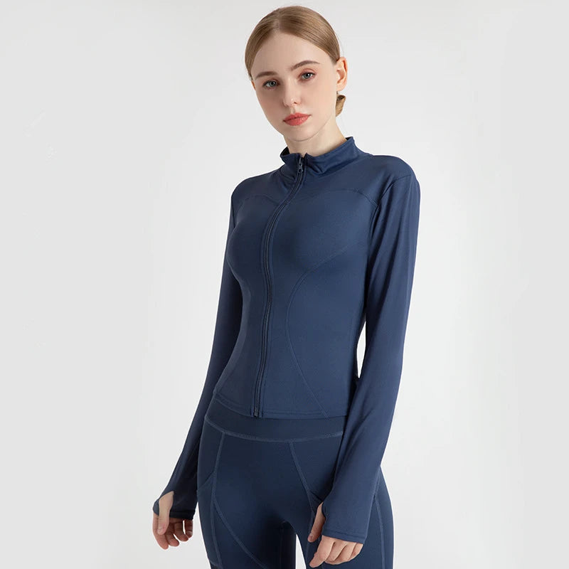 2024 Long Sleeve Sports Jacket Women Zip Fitness Yoga Shirt Winter Warm Gym Top Activewear Running Coats Workout Clothes Woman - Tasawoq