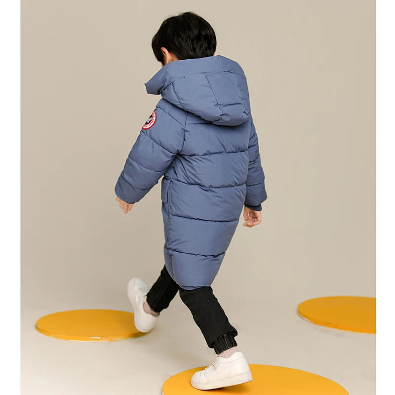 2-10 Years Autumn Winter Boys Jacket Solid Color Long Style Keep Warm Hooded Coat For Kids Children Birthday Present - Tasawoq
