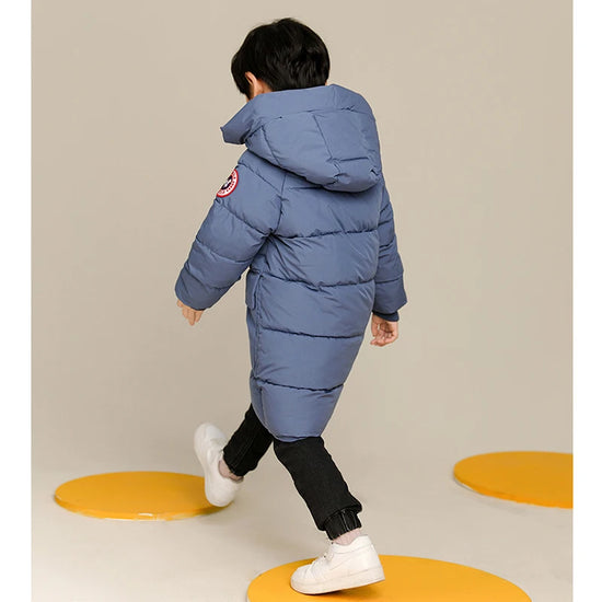 2-10 Years Autumn Winter Boys Jacket Solid Color Long Style Keep Warm Hooded Coat For Kids Children Birthday Present - Tasawoq