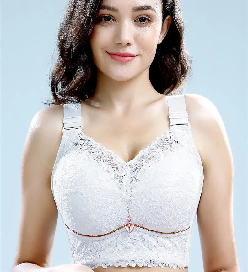 Women's Lace Push-Up Bra – Embroidered Backless Lingerie, Wire-Free, Plus Size (CDE 36–48) - Tasawoq