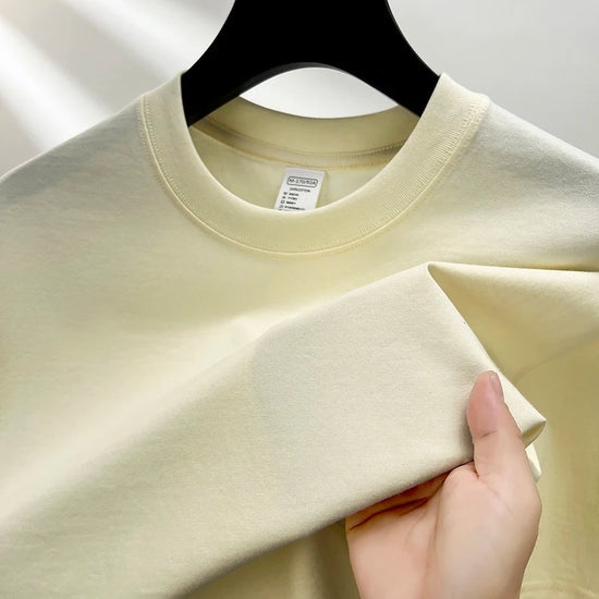 100% pure cotton summer high-end brand men's short sleeve round neck fashionable style half sleeved top breathable T-shirt - Tasawoq