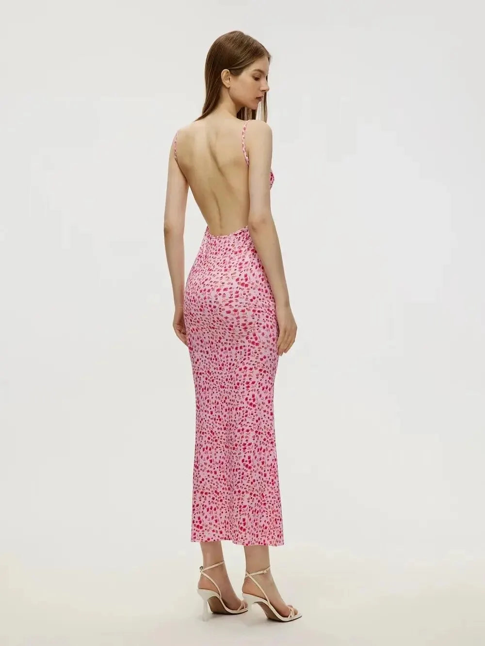Long Floral Suspender Dress Nsummer Sexy Backless Slimming Beach Dress Fashionable Simple Printed Banquet Women's Clothing - Tasawoq