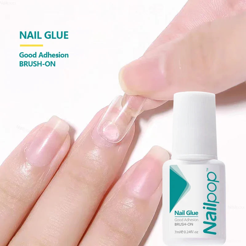 Nailpop Nail Glue for False Tips Glitter Acrylic Nail Art Adhesive Manicure Tool Rhinestone Glue Bottle Cap with Brush 2pcs - Tasawoq