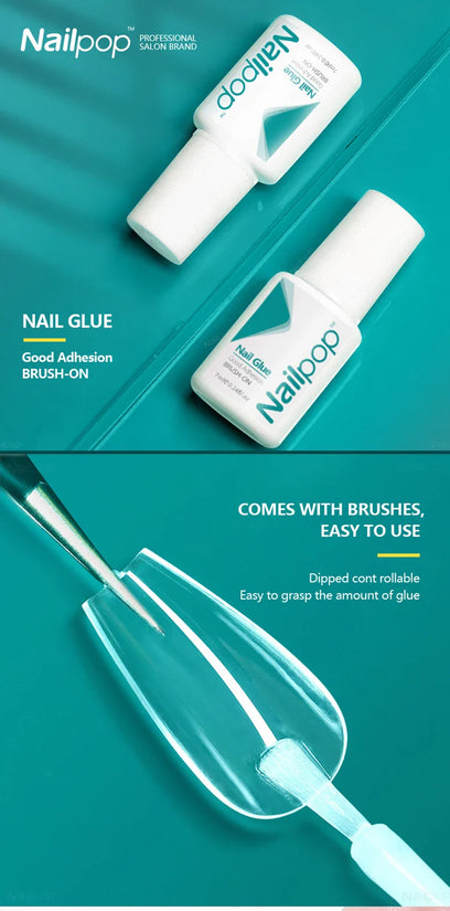 Nailpop Nail Glue for False Tips Glitter Acrylic Nail Art Adhesive Manicure Tool Rhinestone Glue Bottle Cap with Brush 2pcs - Tasawoq