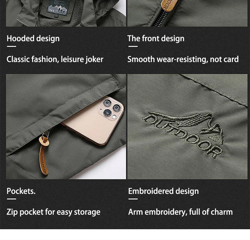 2024 Winter Jacket Fashion Coat Hoodies Camping Hiking Jacket Men's Casual Waterproof Jacket Windbreaker Men Outerwear Clothes - Tasawoq