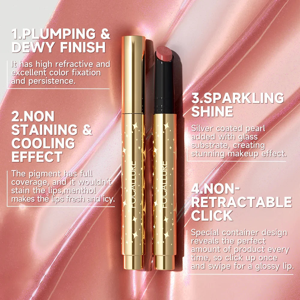FOCALLURE Pearlescent Lip Glosses Stick Moisturizing Long Lasting Sexy Sparkling Lip Balms Shimmer Lipstick Pen Makeup Cosmetics - Tasawoq
