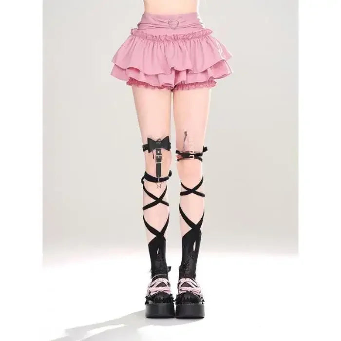 Pink A- line Mini Skirt Women's Summer 2024 New Style Puffy Slimming Cake Skirt A- line Pleated Dress Lightweight Fashion - Tasawoq