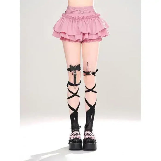 Pink A- line Mini Skirt Women's Summer 2024 New Style Puffy Slimming Cake Skirt A- line Pleated Dress Lightweight Fashion - Tasawoq