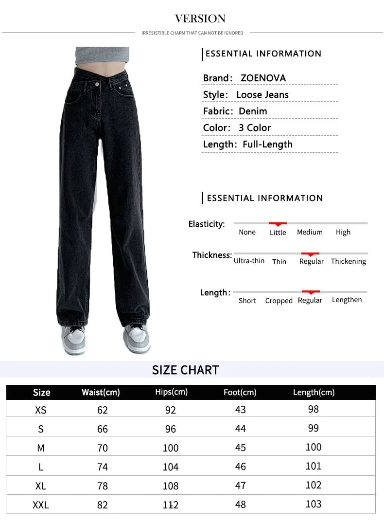 ZOENOVA Jeans Women Wide Leg Pants Mom Femme Black Blue Jeans High Waist Woman Trousers 2023 Clothing Pantalones Spodnie Damskie - Tasawoq