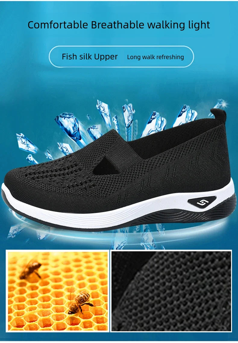 Women's Solid Color Breathable Sneakers, Soft Sole Lightweight Slip On Walking Shoes, Low-top Knitted Casual Shoes - Tasawoq
