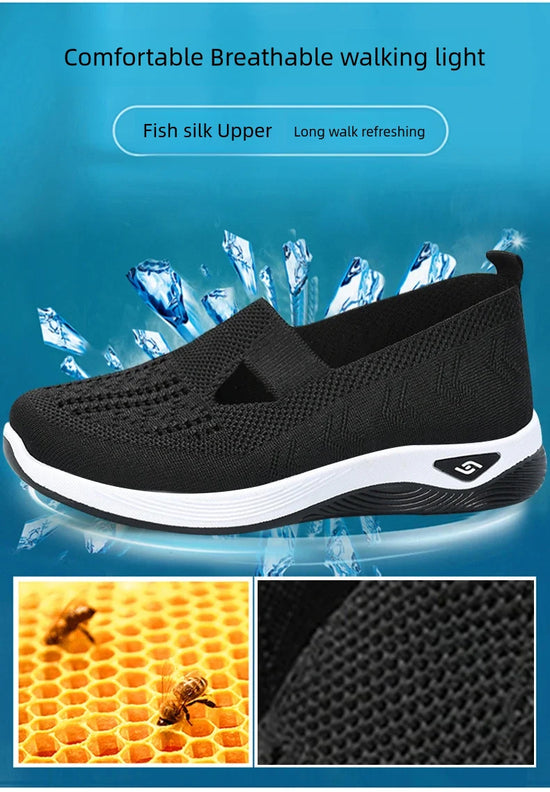 Women's Solid Color Breathable Sneakers, Soft Sole Lightweight Slip On Walking Shoes, Low-top Knitted Casual Shoes - Tasawoq