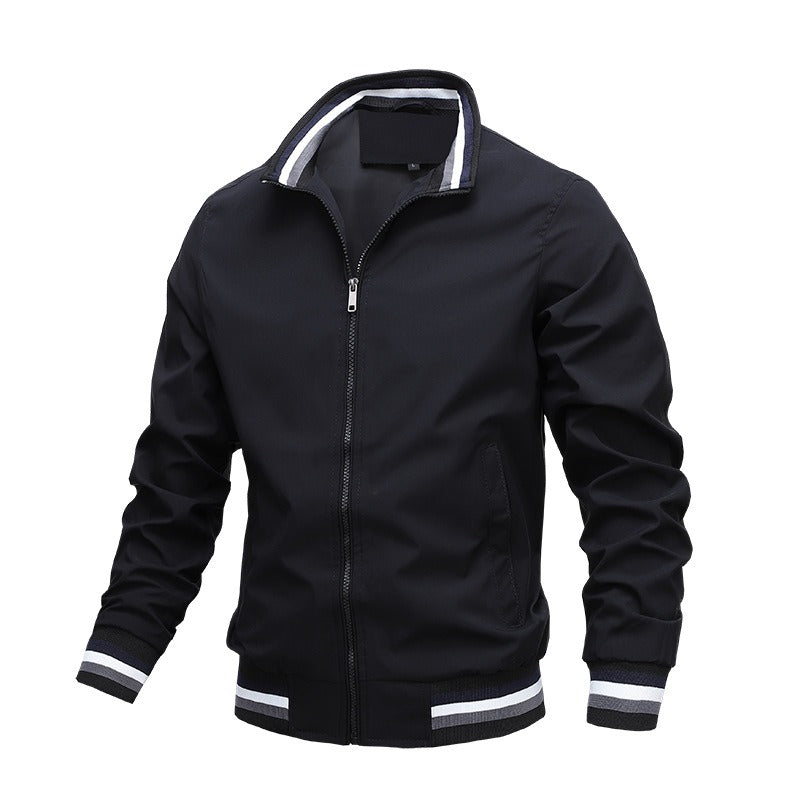 Autumn and Winter Men's Stand Collar Casual Zipper Jacket Outdoor Sports Coat Windbreaker Jacket for Men Waterproof Bomber - Tasawoq