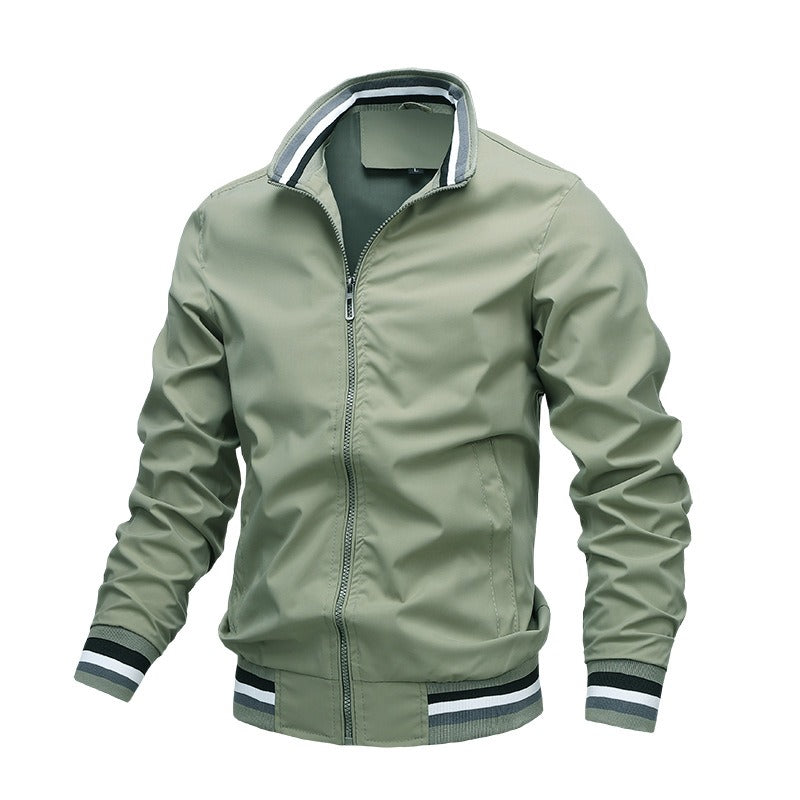 Autumn and Winter Men's Stand Collar Casual Zipper Jacket Outdoor Sports Coat Windbreaker Jacket for Men Waterproof Bomber - Tasawoq