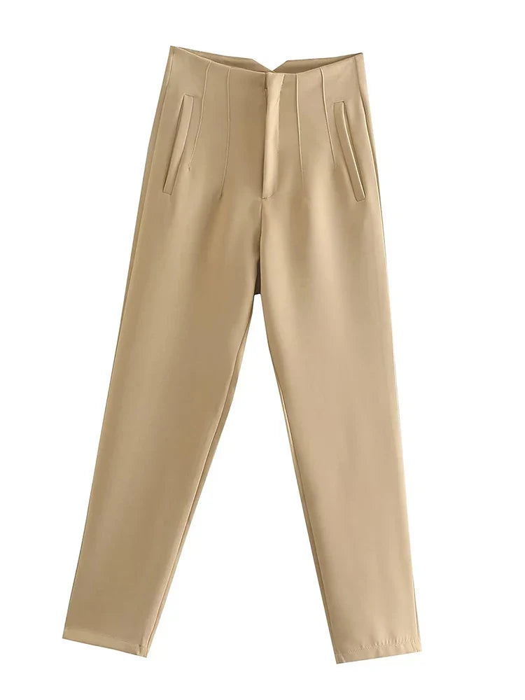 Willshela Women Fashion Straight Pants High Waist Front Zipper Trousers Vintage Full Length Female Chic Lady - Tasawoq