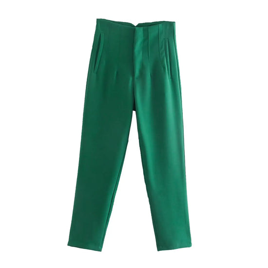 Willshela Women Fashion Straight Pants High Waist Front Zipper Trousers Vintage Full Length Female Chic Lady - Tasawoq