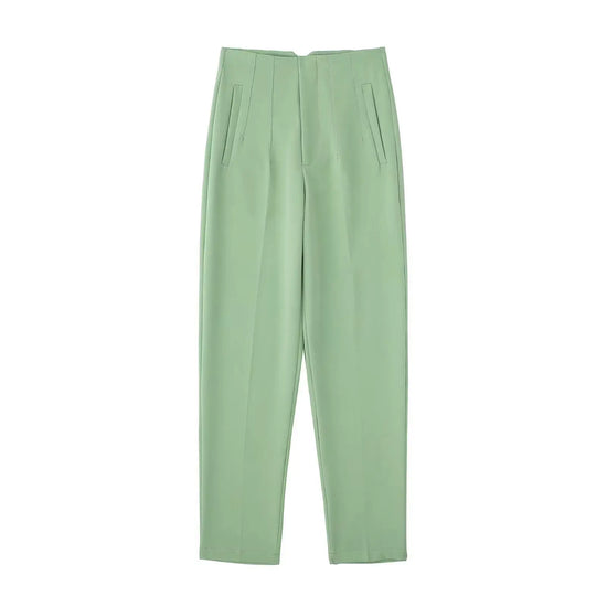 Willshela Women Fashion Straight Pants High Waist Front Zipper Trousers Vintage Full Length Female Chic Lady - Tasawoq