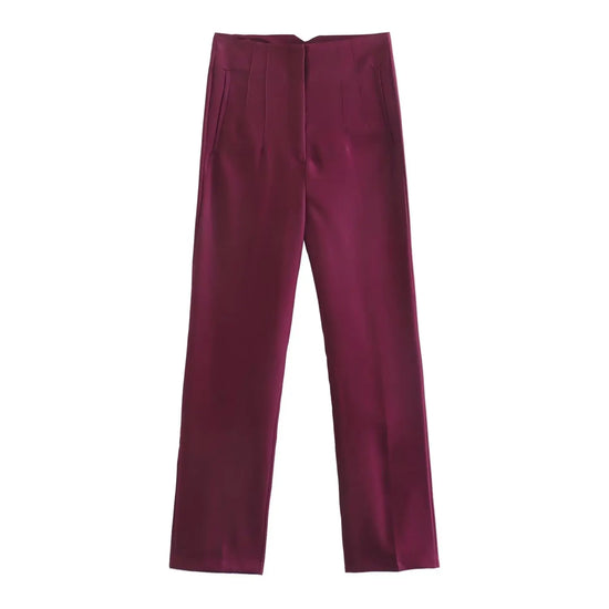 Willshela Women Fashion Straight Pants High Waist Front Zipper Trousers Vintage Full Length Female Chic Lady - Tasawoq