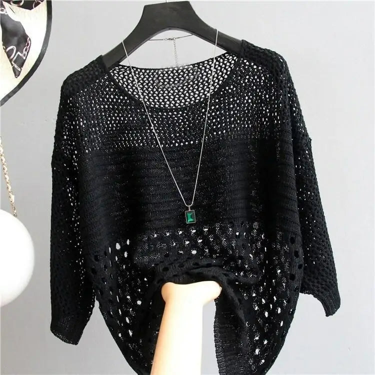 Spring and Summer New Ice Silk Knitted Vest Top Hollow Out Thin Bottoming Sling Streetwear Womens Clothing White Shirt 13686 - Tasawoq