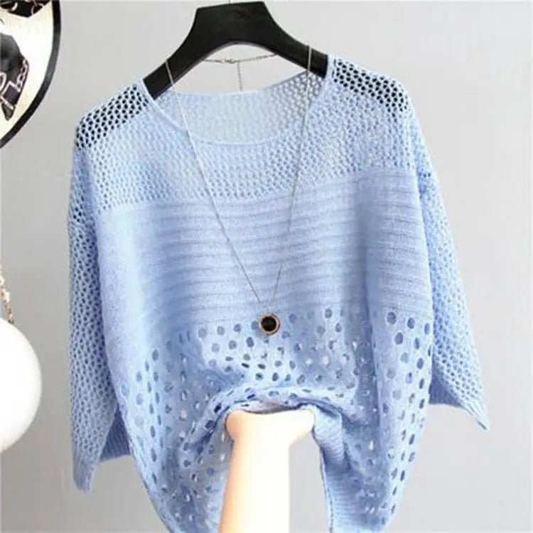 Spring and Summer New Ice Silk Knitted Vest Top Hollow Out Thin Bottoming Sling Streetwear Womens Clothing White Shirt 13686 - Tasawoq