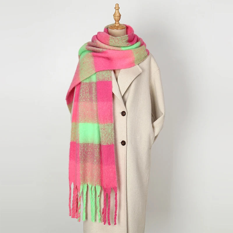 2025 Winter Thick Warm Scarf Women Cashmere Shawl and Wraps Pashmina Neckerchief Bufanda Female Rainbow Hairy Tessel Echarpe New - Tasawoq