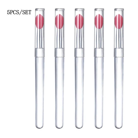 1/3/5pcs Flat Silicone Applicator Sticks Reusable Lip Brush With Cover For Dust Prevention Silicone Nail Powder Applying Tools - Tasawoq