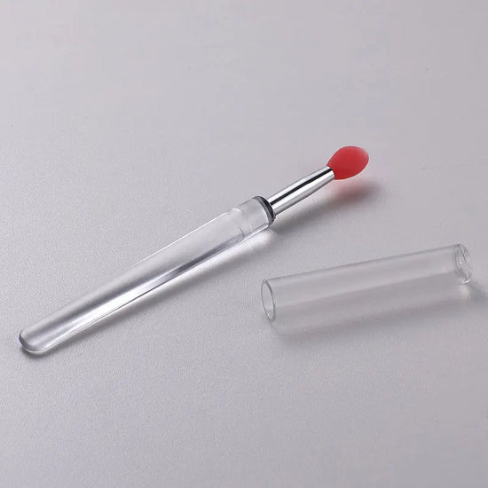 1/3/5pcs Flat Silicone Applicator Sticks Reusable Lip Brush With Cover For Dust Prevention Silicone Nail Powder Applying Tools - Tasawoq